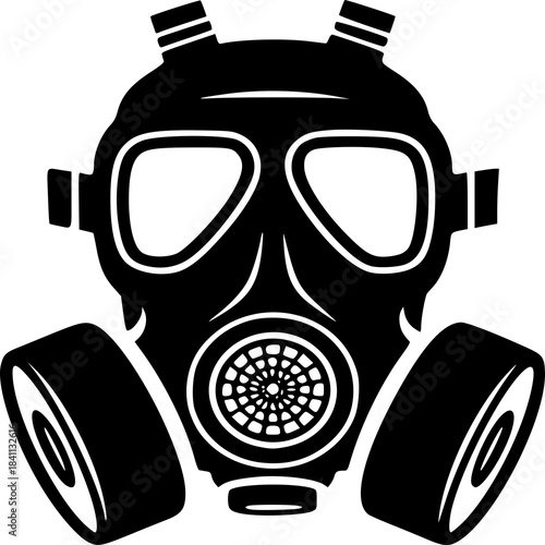 Gas Mask Icon: A stark black and white depiction of a gas mask, conveying a sense of protection and preparedness.