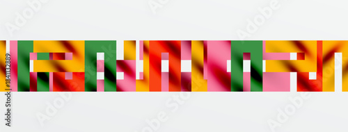 Abstract colorful ribbons form horizontal pattern. Bright hues blend, creating dynamic visual texture. Simple design, modern aesthetic.