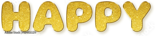 Gold glitter texture HAPPY word typography design