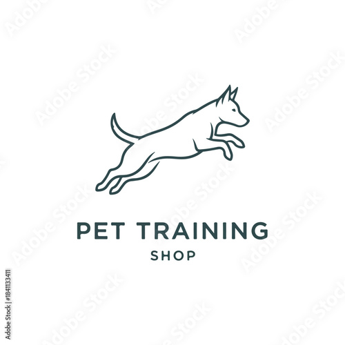 Pet Training Shop Logo with Jumping Dog Illustration for Animal Behavior and Obedience Services