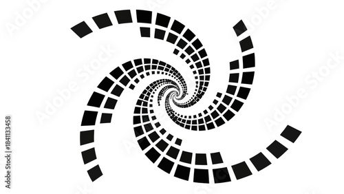 Geometric Vortex: An intriguing black and white geometric pattern evoking a sense of depth and movement, this spiraling vortex of shapes captivates with its dynamic energy.