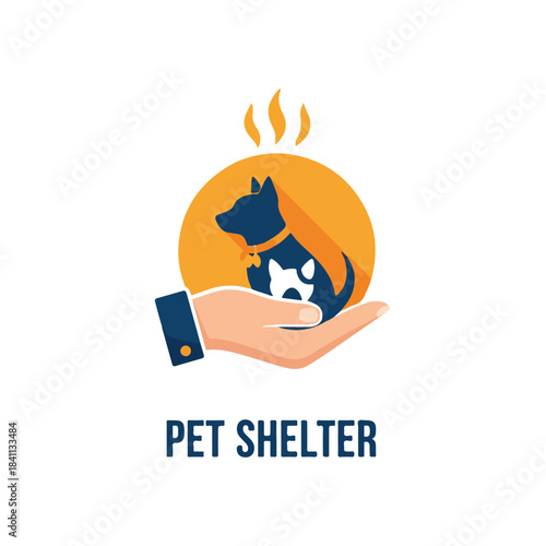 Pet Shelter Logo with Hand Holding Dog, Animal Protection Symbol