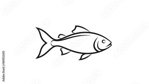 Simple Fish illustration: A clean, minimalist illustration of a fish in profile, perfect for use in designs or as a symbol of aquatic life.