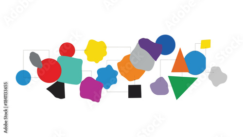 Abstract Shapes Composition: A visually captivating display of abstract forms and vibrant colors, seamlessly arranged to stimulate imagination and creativity, a celebration of modern design.