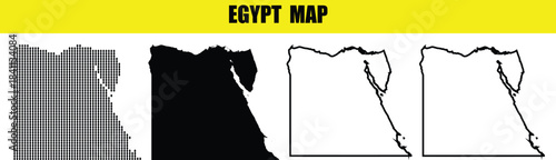 Set of four black and white maps of Egypt outline and silhouette
