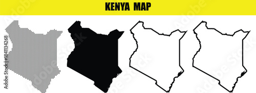 Set of Kenya maps solid, outline, patterned, and silhouette icons
