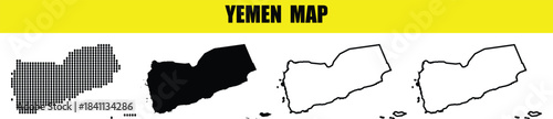 Set of four different styles of the map of Yemen country outline
