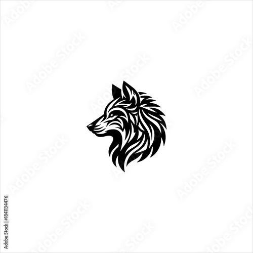 Wolf head silhouette presented as a bold black vector emblem design. Wildlife icon concept