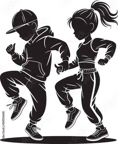 Vector Silhouette of Cool Kids Performing Hip-Hop Street Dance