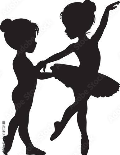 Cute Ballerina and Partner Practicing Dance Moves Vector
