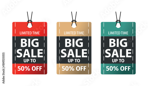 Bold Discount Tags with Limited Time Offer, Colorful Hanging Labels for Clearance, Promotion, Shopping, Advertising, Retail Campaigns, E-commerce Deals, and Price Reduction Notices