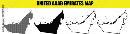 United Arab Emirates map showing different styles of silhouette and outline
