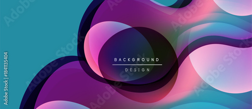 Abstract layers overlap, creating vibrant color gradients. Turquoise, purple, pink hues blend seamlessly. Modern design element.