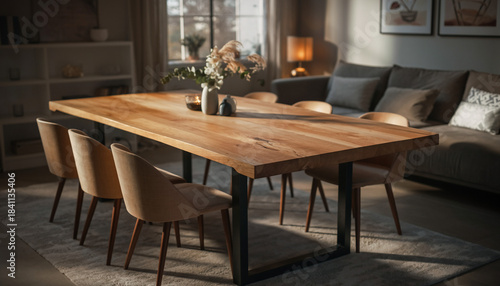 Wallpaper Mural Rustic Modern Dining: Elegant Wood Table and Seating Torontodigital.ca