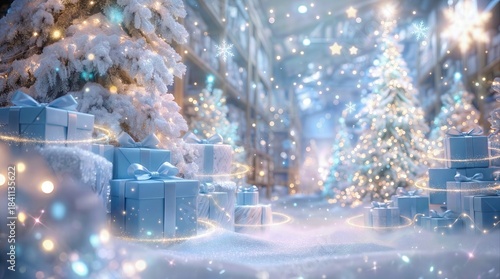 Celebration With Decorated Trees, Wrapped Gifts, and Sparkling Lights Creating a Festive Atmosphere During the Holiday Season