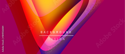 Vibrant abstract design. Smooth gradients blend orange, purple, pink hues. Text reads background design centered within flowing shapes. Modern aesthetic.