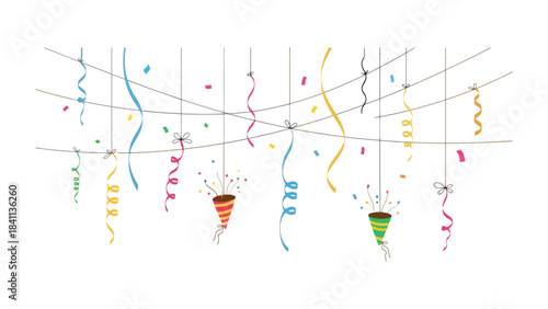 Festive Decoration: Overhead, a cascade of colorful confetti and celebratory streamers are artfully arranged, promising joy and excitement for any festive occasion.