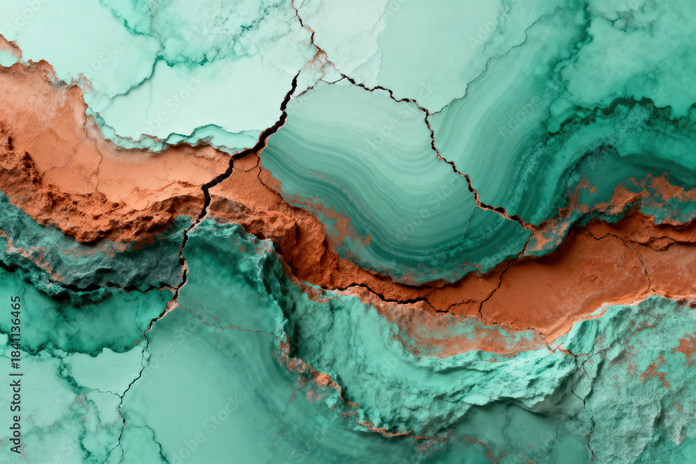 Naklejka premium Abstract Natural Stone Texture, Earthy Tones, Green and Orange Marble Design