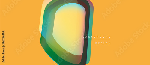 Abstract geometric shape dominates image. Yellow backdrop complements vibrant color transitions, creating modern design element.