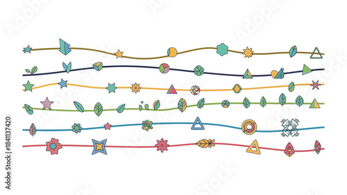 Artistic Embellishments: Abstract lines adorned with a medley of geometric shapes and nature-inspired elements, presenting an artistic composition perfect for decorative use.