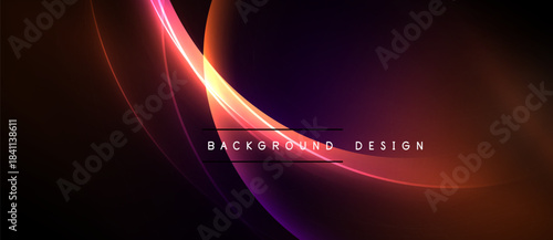 Abstract design features vibrant curves, gradients. Dark background emphasizes glowing lines, creating dynamic visual effect. Modern, elegant composition.