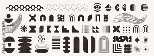 Abstract brutal shapes, elements, logo, icons. Geometric graphic symbol of retro design. Minimalist style. Modern vector illustration.