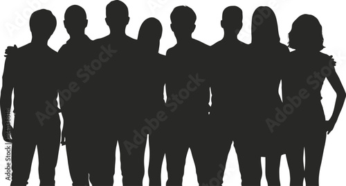 A diverse group of people stands together in a black silhouette, showcasing unity and togetherness