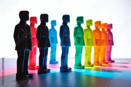 One Individual Standing Apart from a Colorful Group Representing Leadership, Diversity, Career Growth, and Standing Out