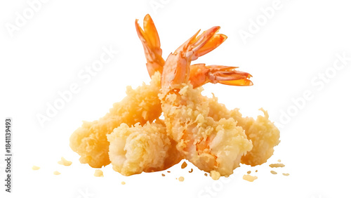 Crispy tempura shrimp, isolated on white or transparent background. PNG
