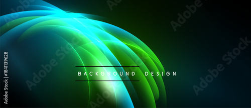 Abstract flowing lines, vibrant greenblue hues. Dark background emphasizes luminous curves, creating dynamic visual effect. Modern design element.