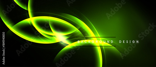 Bright green energy flows, swirling shapes create dynamic abstract background. Dark space emphasizes luminous curves, modern design element.