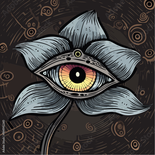 Mystical All-Seeing Eye Flower Illustration A Surreal Bloom with Spiritual Vision and Intricate Cosmic Patterns, Evoking Inner Wisdom and Symbolic Enlightenment