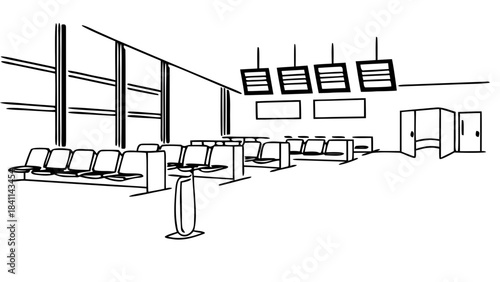 “airport waiting area vector scene, modern flat style”