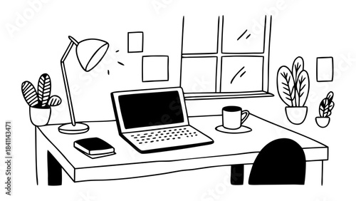 “remote work home office scene, cozy flat vector”