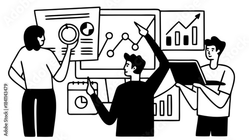 “digital marketing team working, flat design, modern vector”