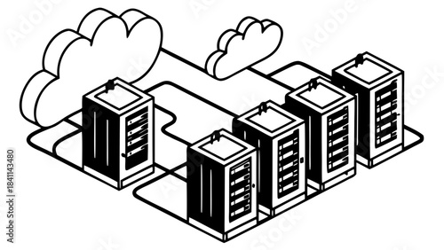 “cloud computing data center scene, isometric vector style”