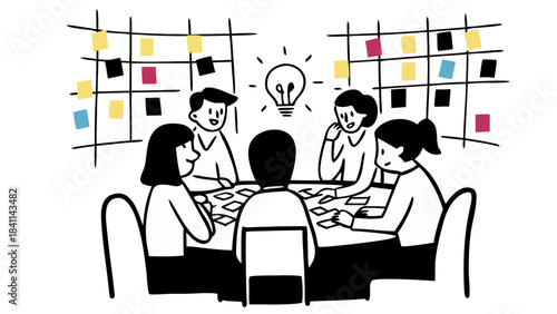 “startup brainstorming scene, young team, colorful vector”