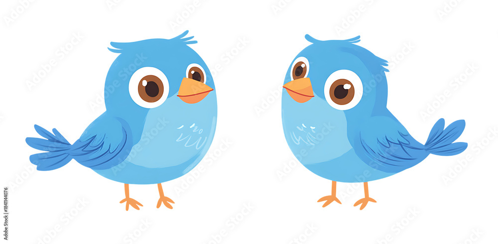 Fototapeta premium Two Blue Cartoon Birds on Transparent Background, Cute and Friendly Design
