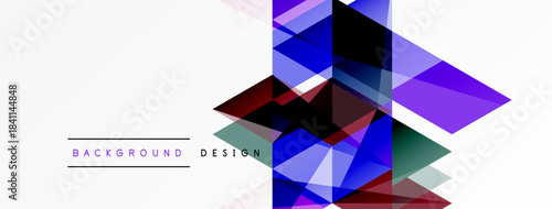 Abstract geometric shapes overlap, creating dynamic visual effect. White background emphasizes colorful design elements. Modern style.