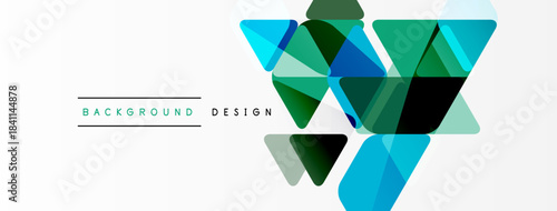 Abstract geometric shapes overlap, creating dynamic visual effect. Blue, green hues dominate white background. Modern design element.