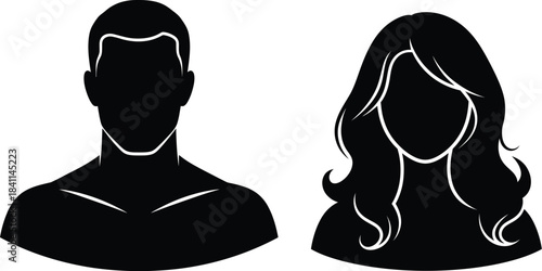 Black silhouette icons representing male and female avatars side by side