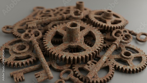 Rusty Gears and Keys Pile Mechanical Vintage Steampunk