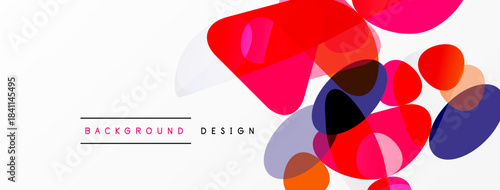 Abstract colorful shapes overlap white space. Modern design elements create dynamic visual texture. Background features vibrant hues.