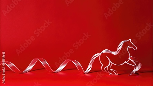 Celebrating the year of horse artistic paper craft display minimalist studio red backdrop creative showcase
