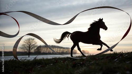 Galloping horse silhouette serene landscape photography year of horse nature sunset viewpoint