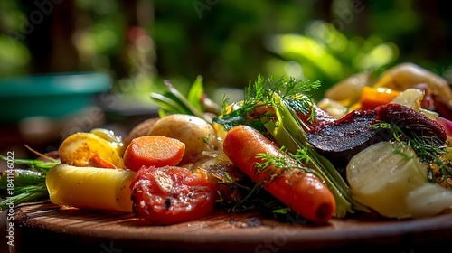 Artful Arrangement of Food Scraps on Rustic Wooden Table Decor