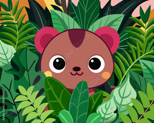 Bear hiding in jungle leaves Vector