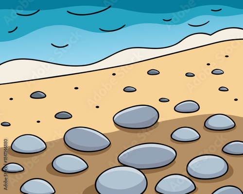 Pebbles on sandy beach illustration Vector