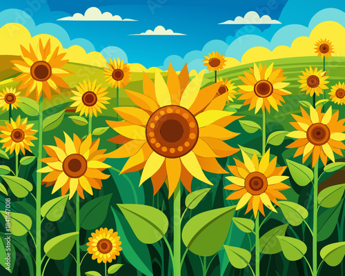 Sunflower field illustration Vector