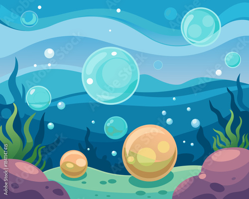 Underwater scene background with bubbles Vector